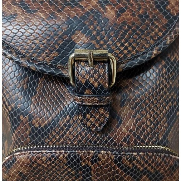 ALDO Brown & Gold Snakeskin Print Faux Leather Backpack Adjustable Straps - Picture 11 of 14
